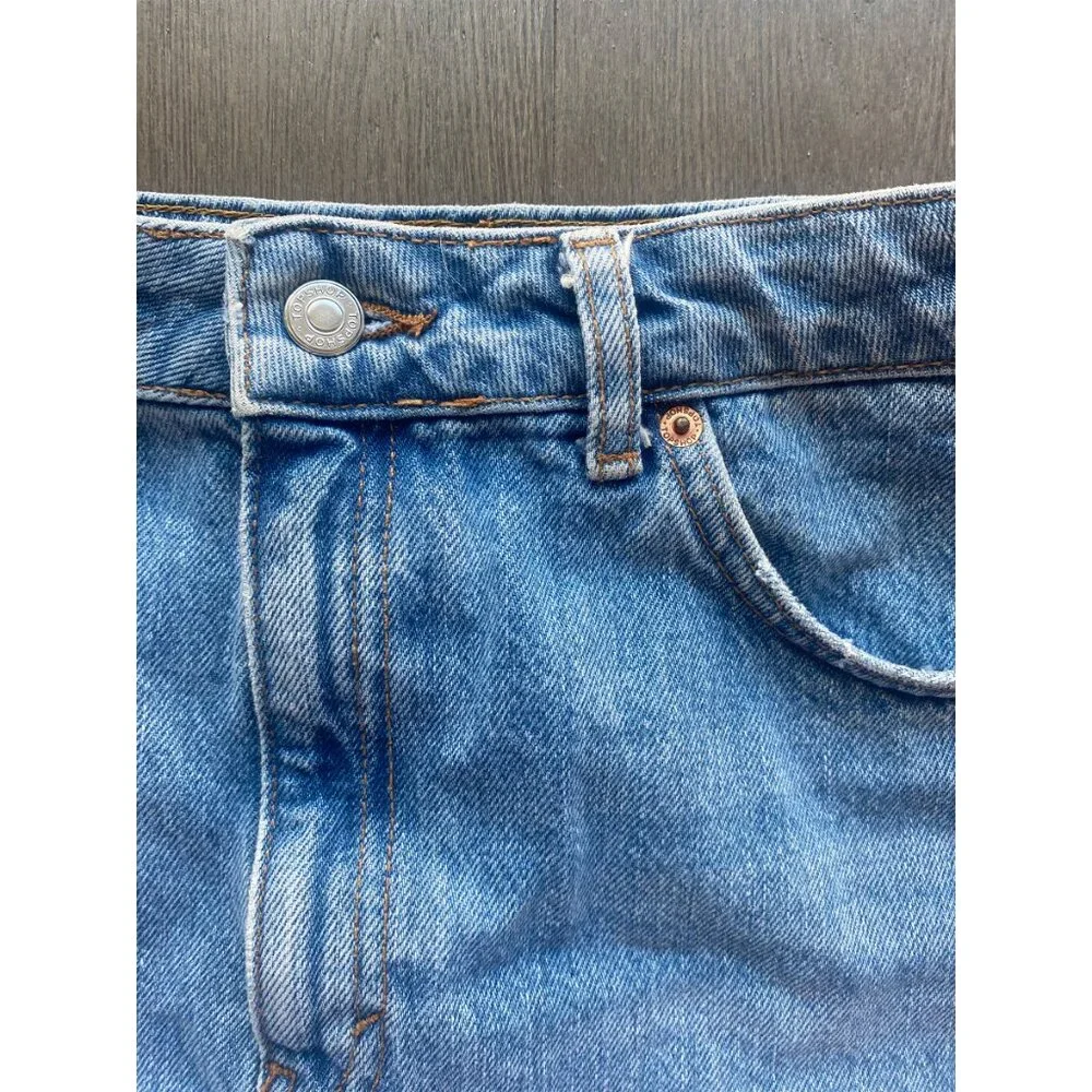 Topshop Denim Skirt Raw Hem Medium Wash Mini Size 6 - Picture 2 of 6